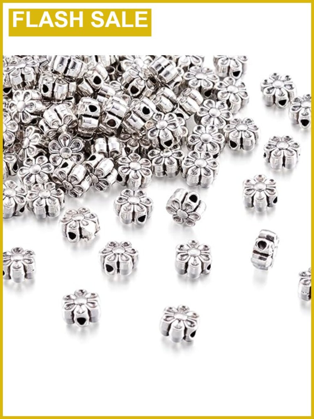 100pcs Antique Silver Flower Spacer Beads 6.5mm Jewelry Making